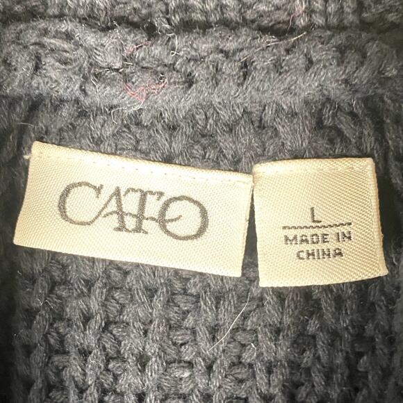Cato Sz L Chunky Knit Sweater Vest Black Sleeveless Cardigan Double Breasted - Picture 6 of 12
